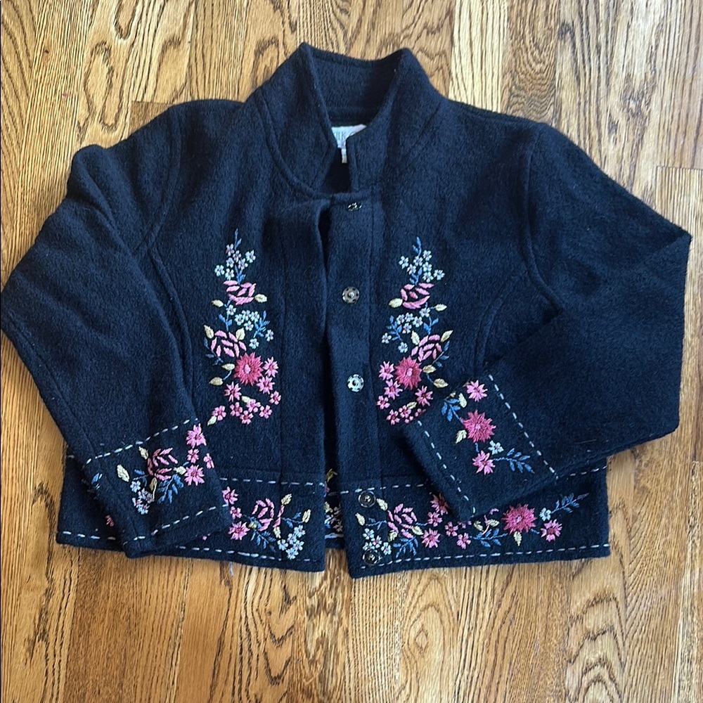 Embroidered Black/Floral Sweater Cardigan